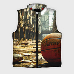 Мужской жилет Баскетбольный мяч и город постапокалипсиса, цвет: 3D-красный