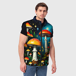 Мужской жилет Ночные грибы, цвет: 3D-черный — фото 2