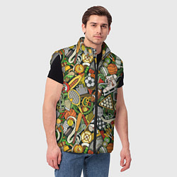 Мужской жилет Спортивный инвентарь коллаж, цвет: 3D-светло-серый — фото 2