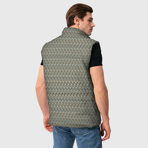 Мужской жилет Тёмный зеленовато-бежевый полосы узоры / 3D-Черный – фото 4
