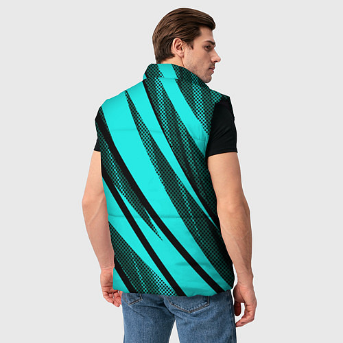 Мужской жилет Неоновый голубой с чёрным абстракция с полосами / 3D-Черный – фото 4