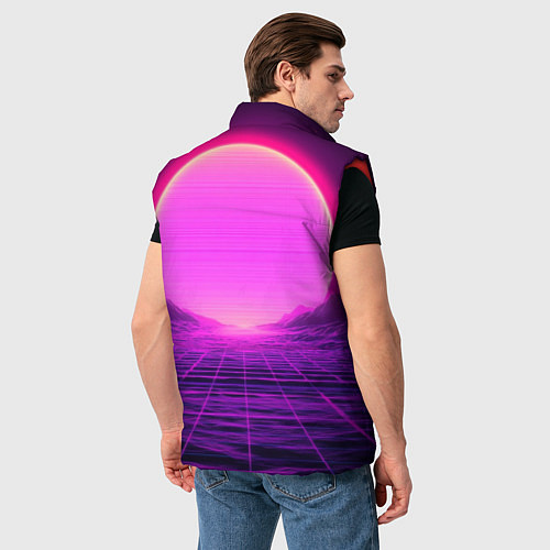 Мужской жилет Синтвейв ретровейв неоновый узор и солнце / 3D-Красный – фото 4