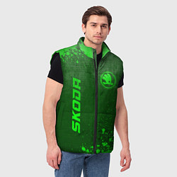 Мужской жилет Skoda - green gradient вертикально, цвет: 3D-черный — фото 2