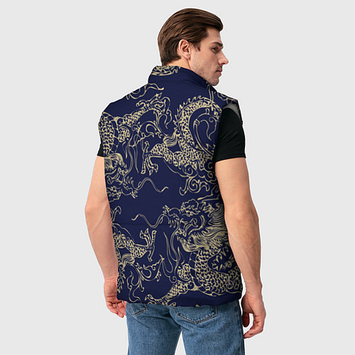 Мужской жилет Золотые драконы на синем / 3D-Светло-серый – фото 4