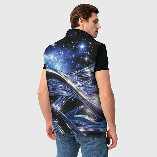 Мужской жилет Закрученные линии и звезды - космическая абстракци / 3D-Черный – фото 4