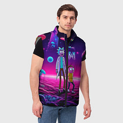 Мужской жилет Морти и Рик на планете неоновых сказочных грибов, цвет: 3D-светло-серый — фото 2