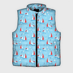 Мужской жилет Морской паттерн с парусными лодками и чайками, цвет: 3D-светло-серый