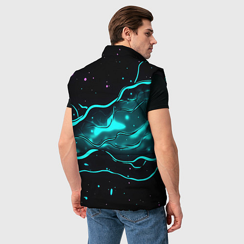 Мужской жилет Голубые неоновые волны текстура / 3D-Черный – фото 4