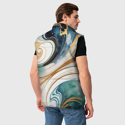 Мужской жилет Аквамарин и оранж узор с завитками / 3D-Черный – фото 4
