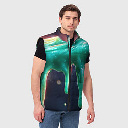 Мужской жилет Текстура стекающая зеленая клякса, цвет: 3D-черный — фото 2