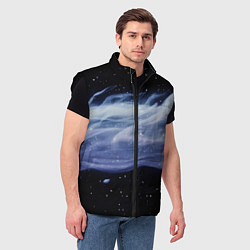 Мужской жилет Синяя волна в космосе - текстура, цвет: 3D-черный — фото 2