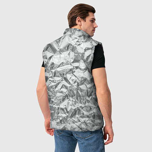 Мужской жилет Серебряная фольга - мятая текстура / 3D-Черный – фото 4