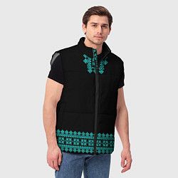 Мужской жилет Славянские узоры и орнамент голубой - вышиванка ру, цвет: 3D-светло-серый — фото 2