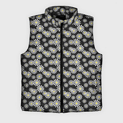 Мужской жилет Белые цветы ромашки на черном в мелкий горошек