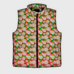 Мужской жилет Белые ромашки на красно зеленом клетчатом фоне