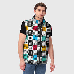 Мужской жилет Узор в горошек пэчворк разноцветный, цвет: 3D-черный — фото 2