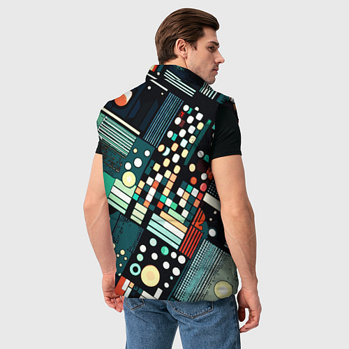 Мужской жилет Тёмно-синий абстракция полосы кружочки / 3D-Черный – фото 4