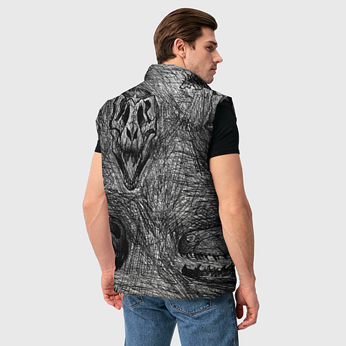 Мужской жилет Черепа динозавров - эскиз / 3D-Черный – фото 4