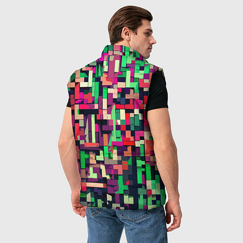 Мужской жилет Зелёно-розовый геометричные фигуры / 3D-Черный – фото 4