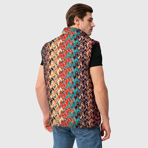 Мужской жилет Красно-синий искажённые полосы узор / 3D-Черный – фото 4