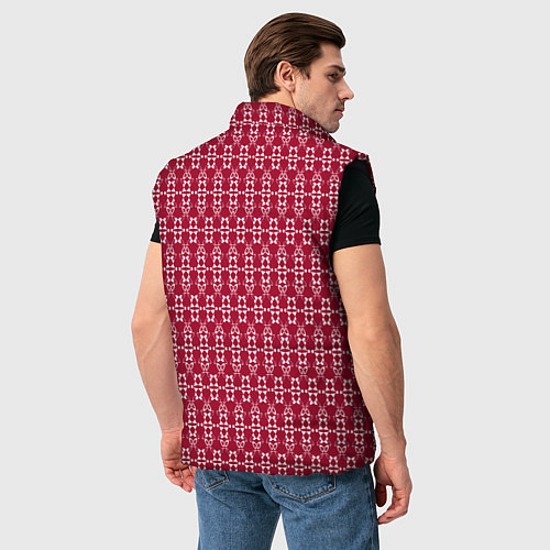 Мужской жилет Красно белый геометрический узор ретро / 3D-Черный – фото 4