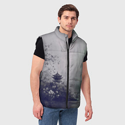Мужской жилет Рыбацкий домик на берегу озера, цвет: 3D-черный — фото 2