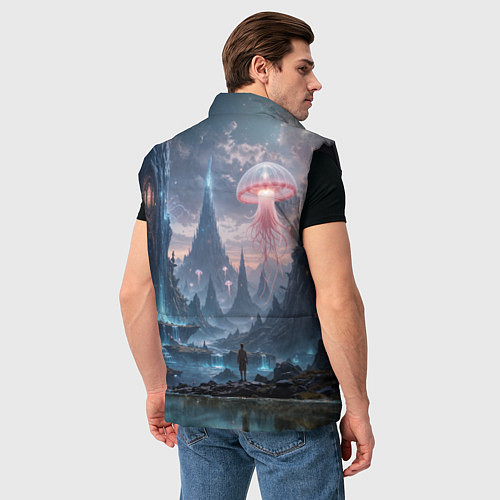 Мужской жилет Фантастический мир с медузами и озеро у гор / 3D-Черный – фото 4