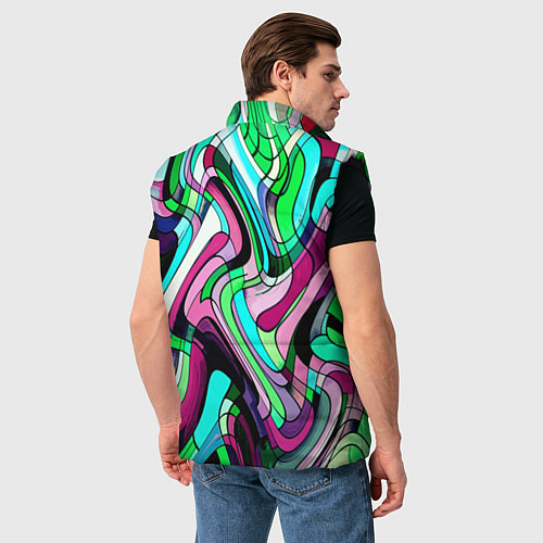 Мужской жилет Зелёно-розовый искажённая абстракция / 3D-Черный – фото 4