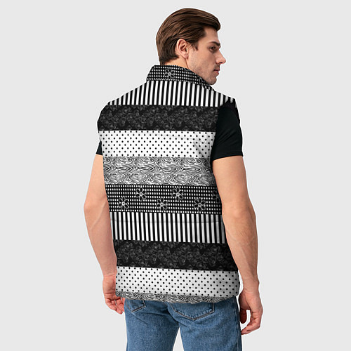 Мужской жилет Черно белый полосатый узор из лоскутов / 3D-Черный – фото 4