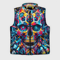 Мужской жилет Кибер череп - нейроарт паттерн, цвет: 3D-черный