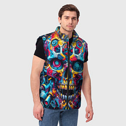 Мужской жилет Кибер череп - нейроарт паттерн, цвет: 3D-черный — фото 2