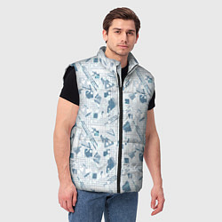 Мужской жилет Мемфис синий с серым клетчатый геометрический узор, цвет: 3D-черный — фото 2