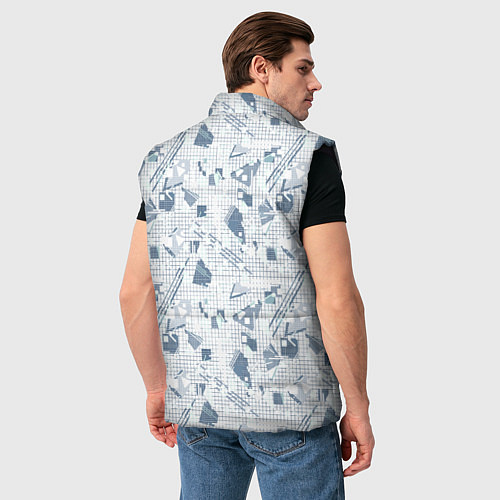 Мужской жилет Мемфис синий с серым клетчатый геометрический узор / 3D-Черный – фото 4