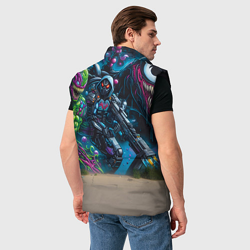 Мужской жилет Пантерёнок крутой скейтбордист на фоне граффити / 3D-Черный – фото 4