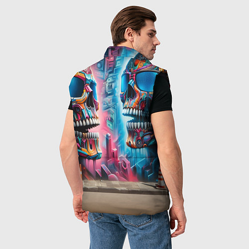 Мужской жилет Крокодилёныш крутой скейтбордист - киберпанк / 3D-Черный – фото 4