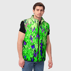 Мужской жилет Ярко-зелёный стекающая абстаркция, цвет: 3D-черный — фото 2