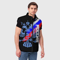 Мужской жилет Россия с флагом и гербом на чёрном фоне, цвет: 3D-черный — фото 2