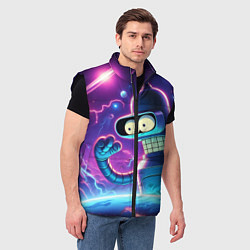 Мужской жилет Bender in neon space - cartoon Futurama, цвет: 3D-черный — фото 2