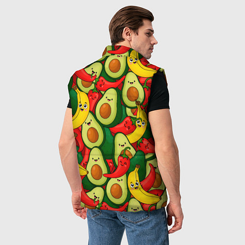 Мужской жилет Авокадо, бананы, перцы чили улыбаются - паттерн фр / 3D-Черный – фото 4