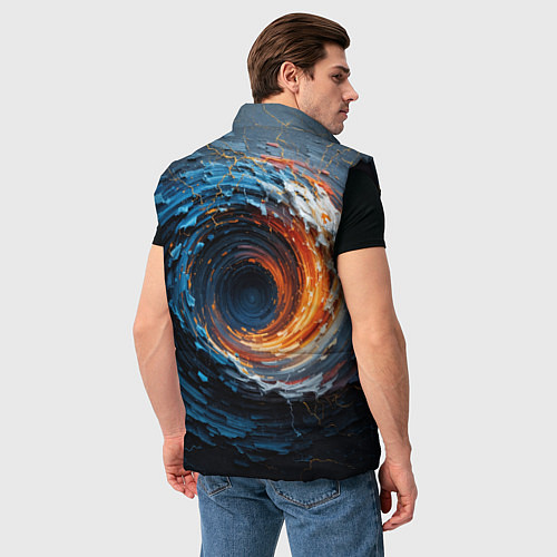 Мужской жилет Краска синяя и оранжевая в форме вихря / 3D-Черный – фото 4