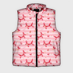 Мужской жилет Красные шарики-собачки на розовых полосках, цвет: 3D-красный