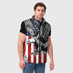 Мужской жилет Орел на фоне американского флага USA, цвет: 3D-черный — фото 2