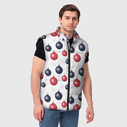 Мужской жилет Синие и красные новогодние шары со снежинками, цвет: 3D-черный — фото 2