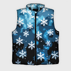 Мужской жилет Стилизованный паттерн со снежинками тёмно-синий, цвет: 3D-черный