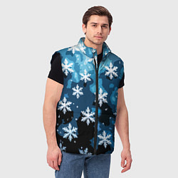 Мужской жилет Стилизованный паттерн со снежинками тёмно-синий, цвет: 3D-черный — фото 2
