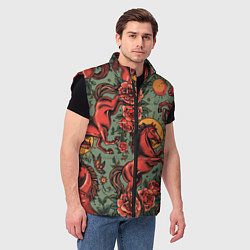 Мужской жилет Красный конь и розы, цвет: 3D-черный — фото 2