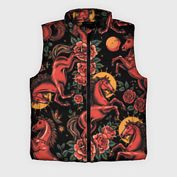 Мужской жилет Красная лошадь с розами, цвет: 3D-черный