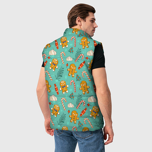 Мужской жилет Новогодний паттерн печенье с конфетами / 3D-Черный – фото 4