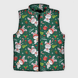 Мужской жилет Новогодние зайчики, цвет: 3D-черный
