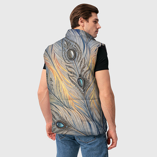 Мужской жилет Синие перья с самоцветами / 3D-Черный – фото 4